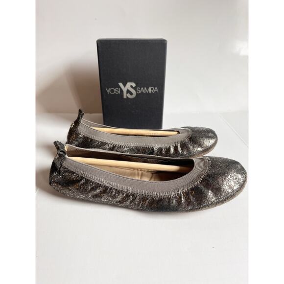 Yosi Samra Samara Foldable Metallic Ballet Flats, Pewter Size 6 - Picture 4 of 7